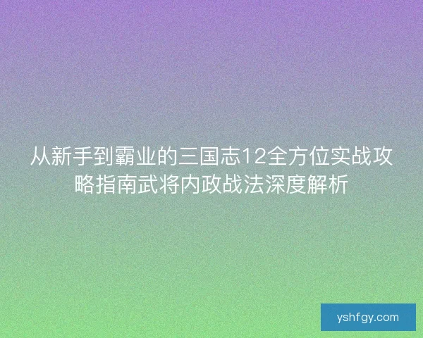 从新手到霸业的三国志12全方位实战攻略指南武将内政战法深度解析